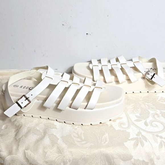 Rouge White Strappy Platform Sandals - Picture 2 of 8